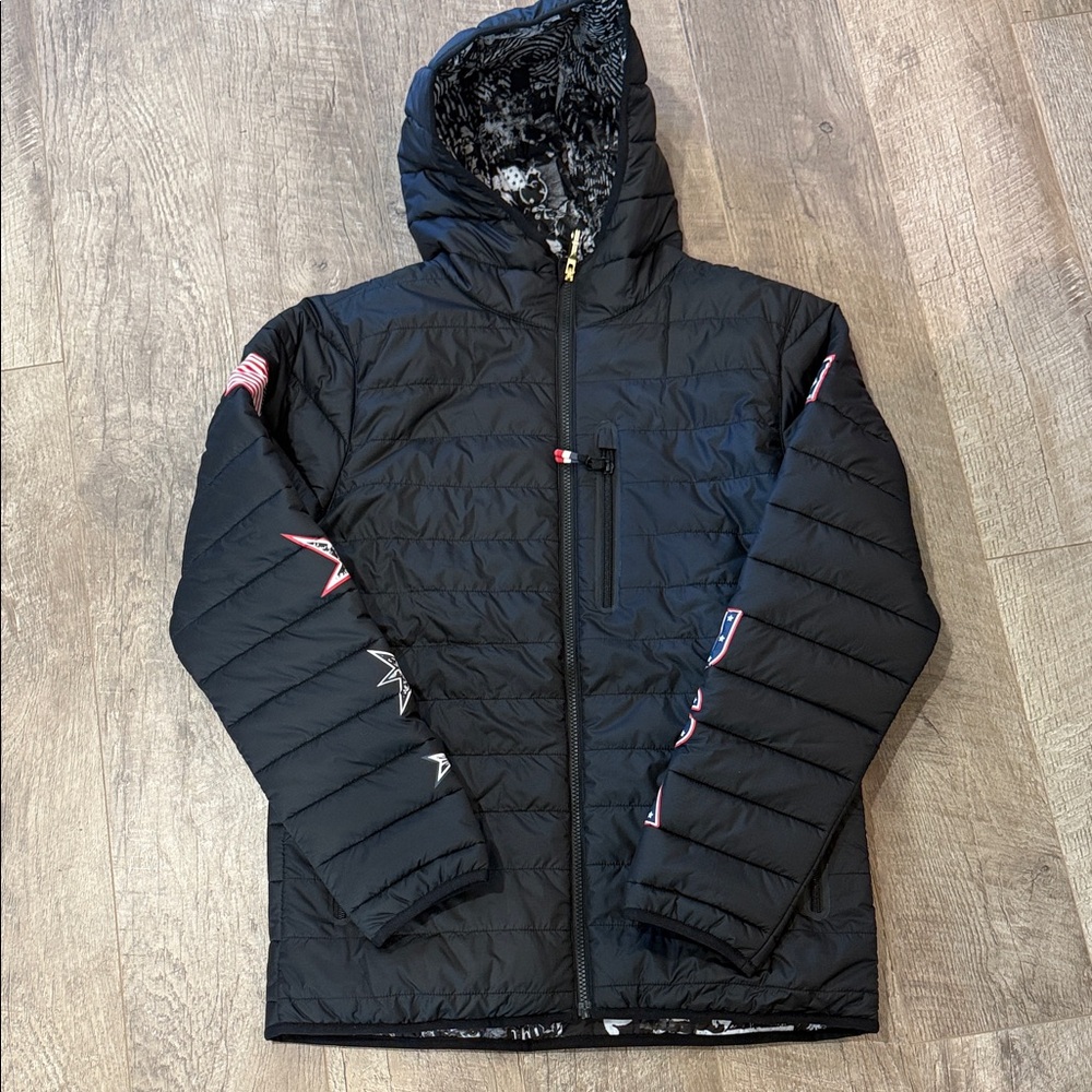 Volcom Black Hooded Jacket with Red and White Details